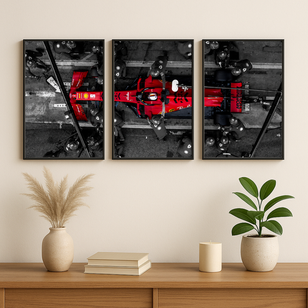 Ferrari F1 Pit Stop 3 Panel Wall Art Poster Set | Formula Racing Sports Car Decor | DecorexHome