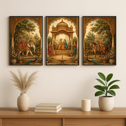 Decorxhome Royal Heritage Palace Wall Art Set of 3 | Vintage Indian Royalty Canvas Poster Collection for Living Room & Bedroom
