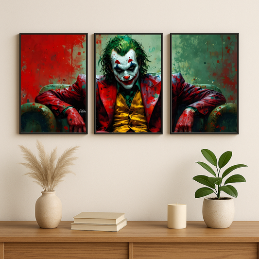 Decorxhome – Joker Villain Inspired Cinematic Triptych Wall Art