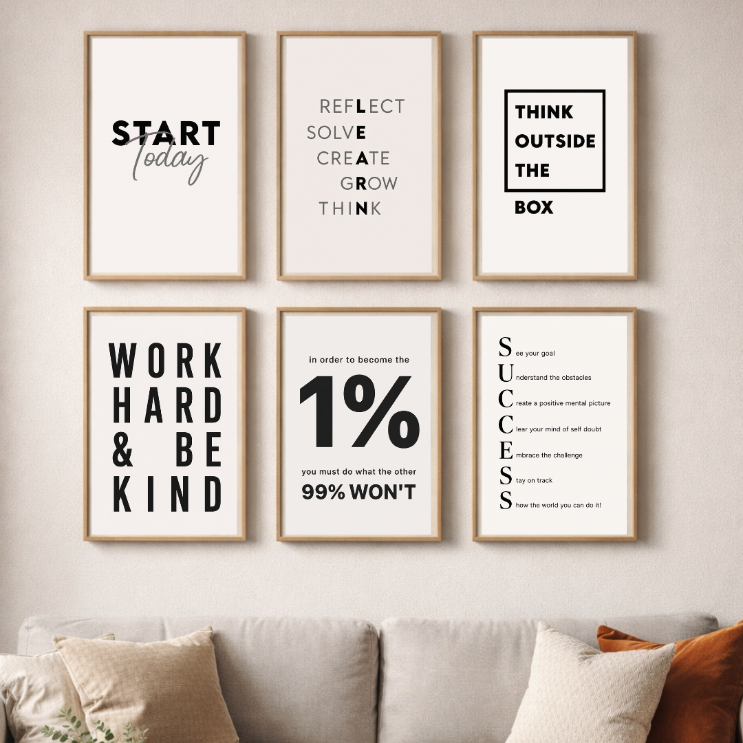 Innovators Mindset Motivational Poster Set – Start Today, Think Outside the Box & Success Quotes (Set of 6) | Decorxhome