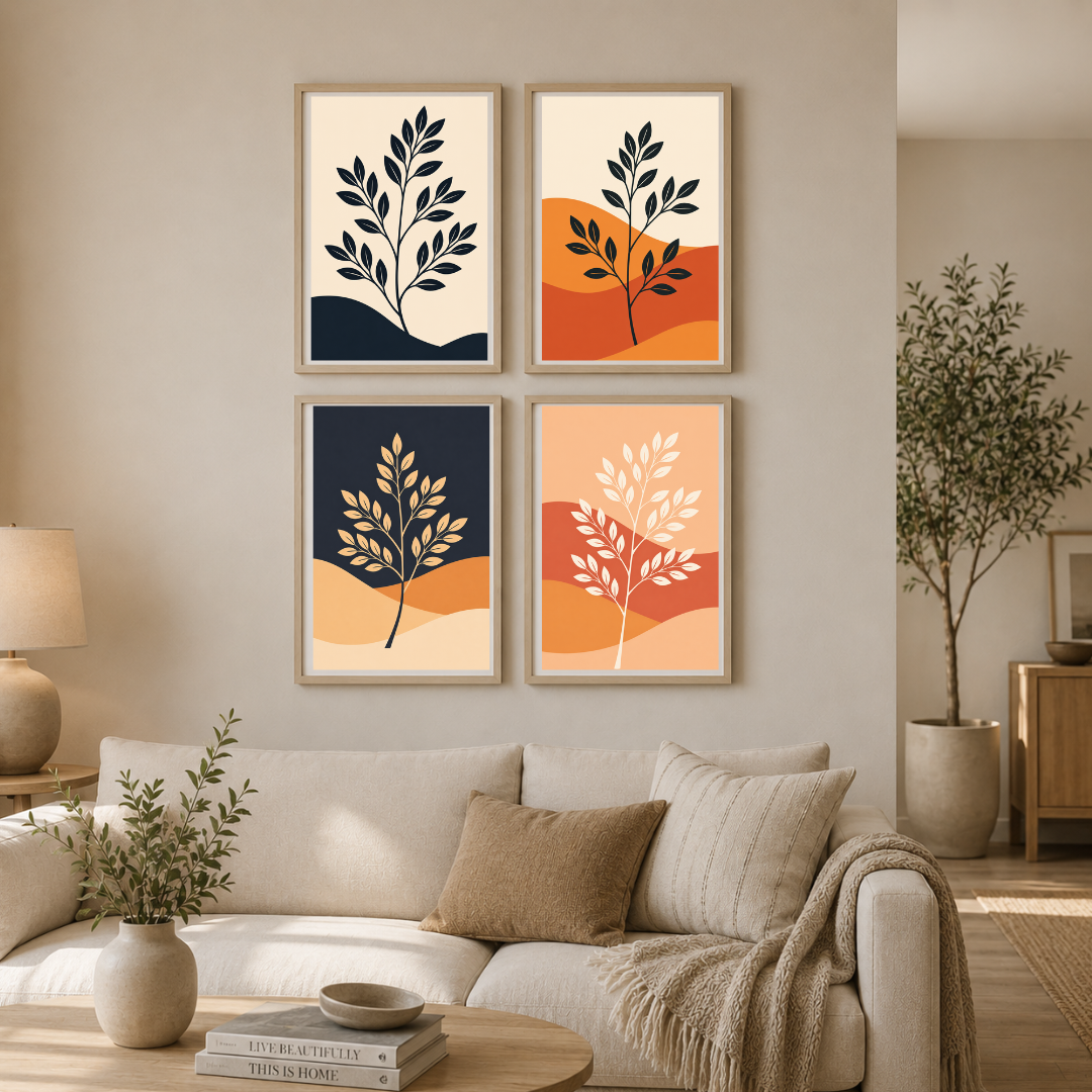 Modern Botanical Harmony – Abstract Nature Wall Art Set (4-Piece Collection)