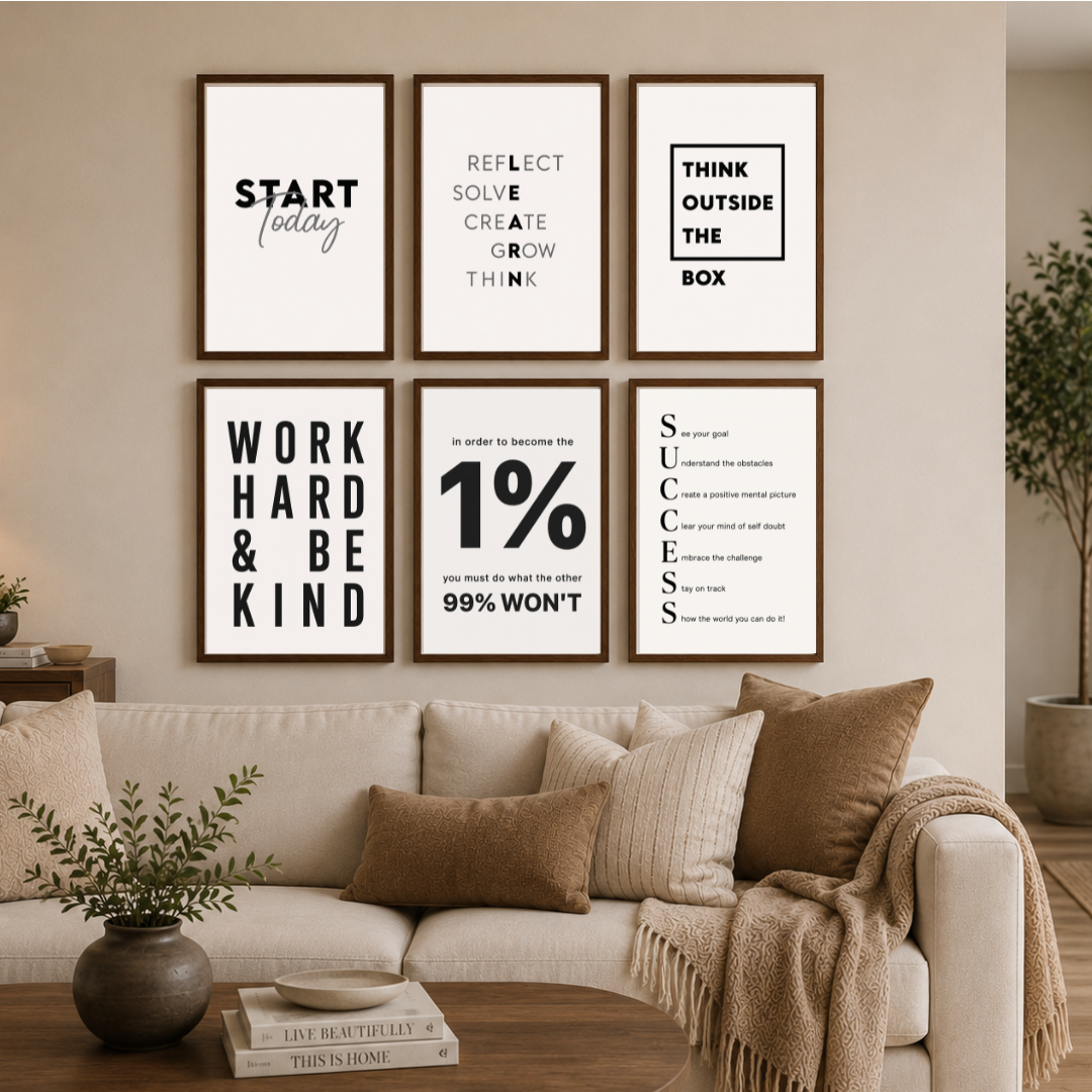 Innovators Mindset Motivational Poster Set – Start Today, Think Outside the Box & Success Quotes (Set of 6) | Decorxhome
