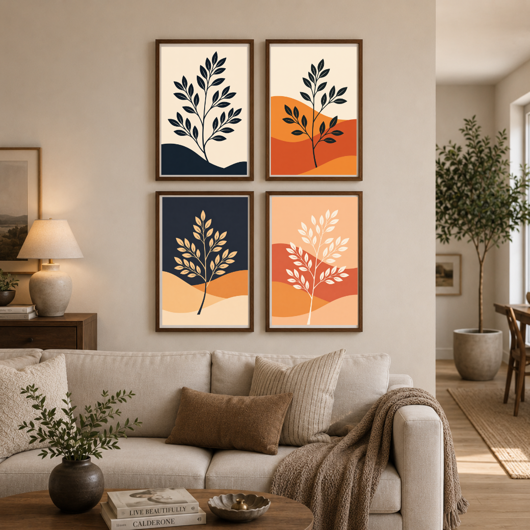 Modern Botanical Harmony – Abstract Nature Wall Art Set (4-Piece Collection)