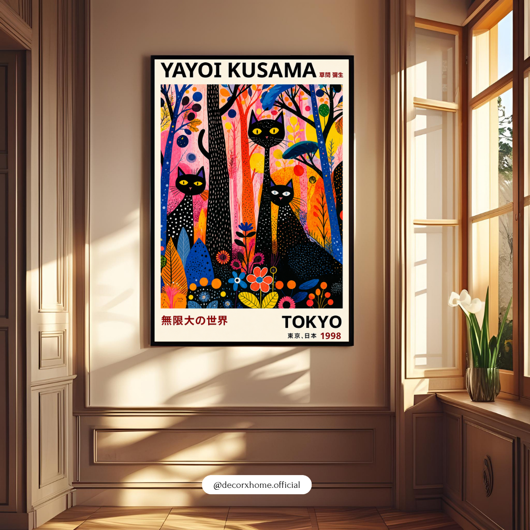 Colorful Cat Forest Wall Art Poster | Whimsical Pop Art Animal Decor