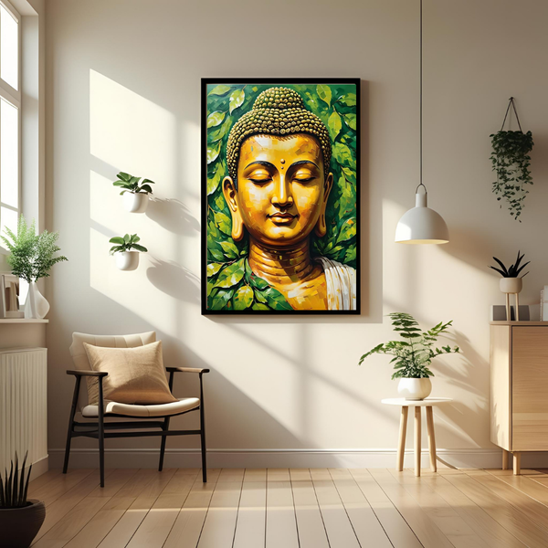Golden Buddha Spiritual Wall Poster – Peace & Enlightenment 🕊️✨