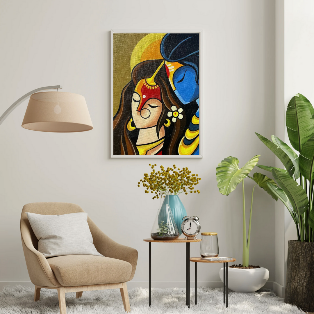 Eternal Embrace – Radha Krishna Modern Devotional Wall Poster | Decorxhome