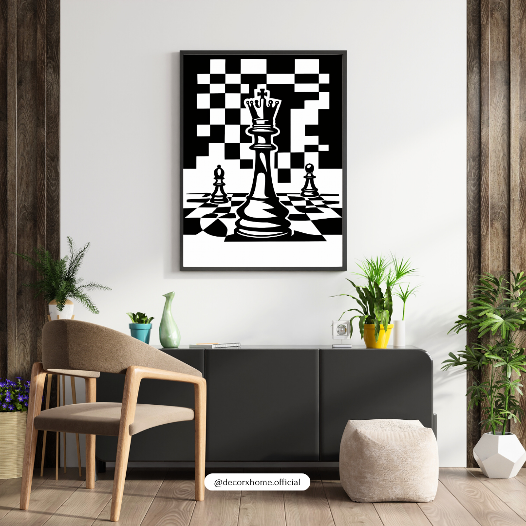 King Chess Wall Art Poster – Modern Black & White Statement Décor by Decorxhome