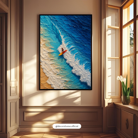 Decorexhome Ocean Wave Surfer Wall Art Poster | Coastal Beach Aerial Canvas Print | Modern Sea Adventure Home Decor