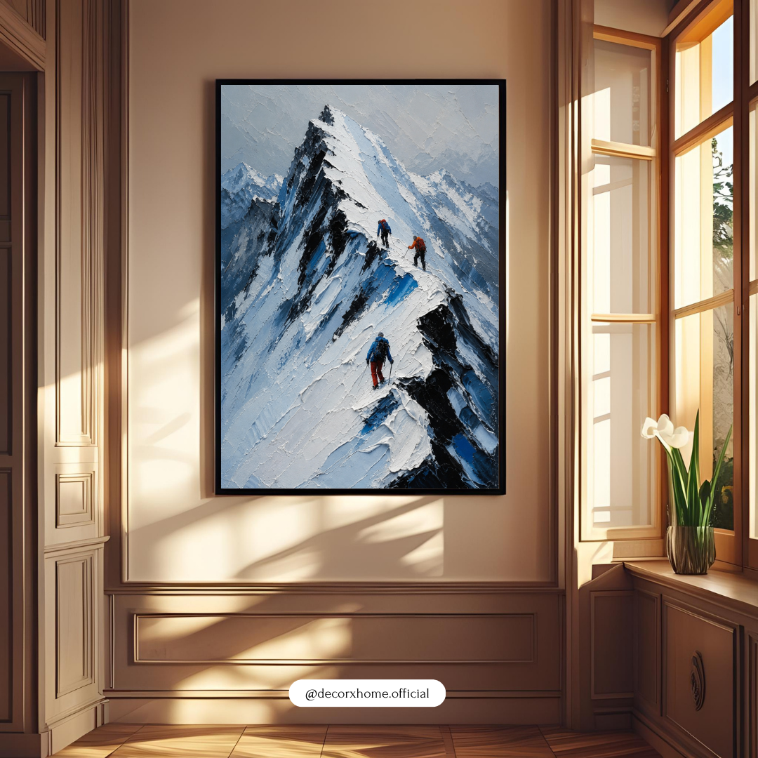 Decorexhome Summit Ascent Wall Art Poster | Snow Mountain Climbing Canvas Print | Adventure Landscape Home Decor