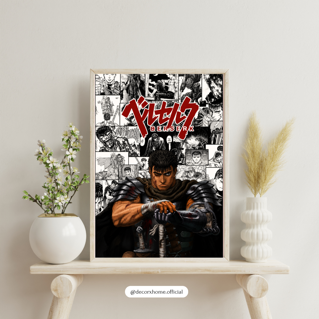 Berserk Guts Manga Collage Poster | Dark Fantasy Anime Wall Art for Gamers & Manga Fans | Decorxhome