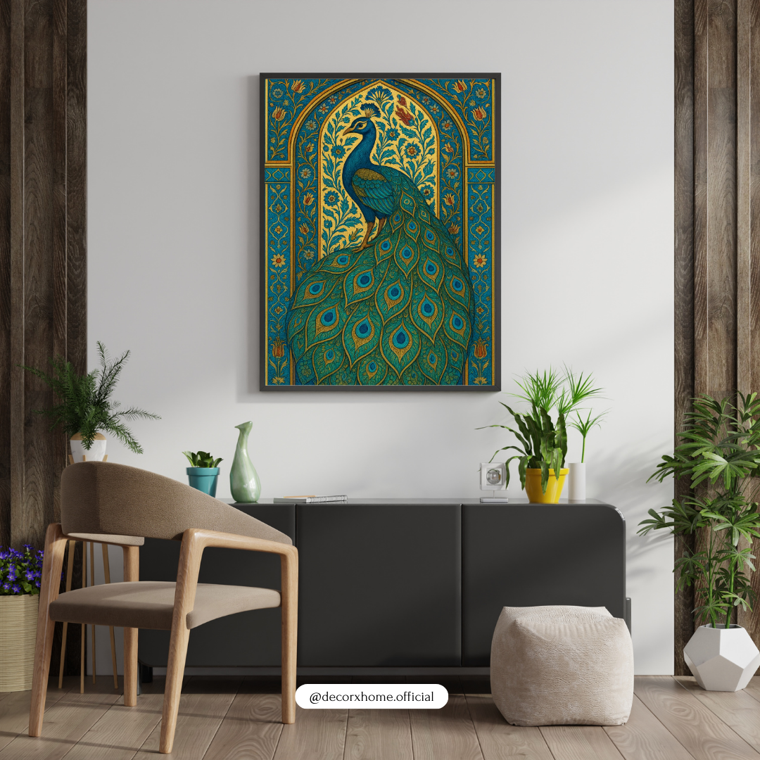 Royal Peacock Archway Poster – Traditional Indian Art Wall Decor