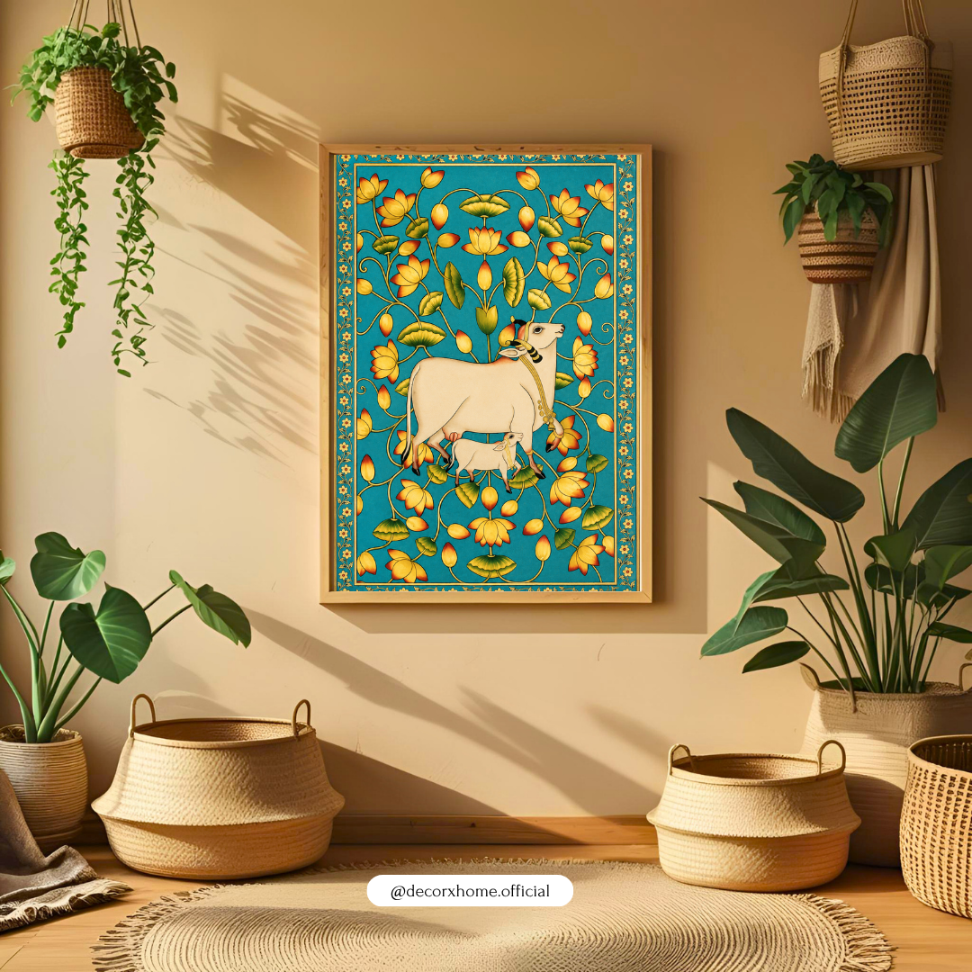 Kamdhenu Sacred Cow Poster | Traditional Indian Folk Art Wall Decor by DecorxHome
