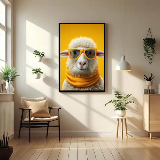 Cool Sheep Wall Art – Framed Animal Print for Modern Home & Office Decor