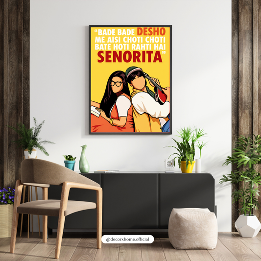 Senorita Poster | Bollywood Romance Quote Wall Art | Indian Couple Illustration | Retro Hindi Movie Inspired Artwork | Romantic Wall Décor | Decorexhome