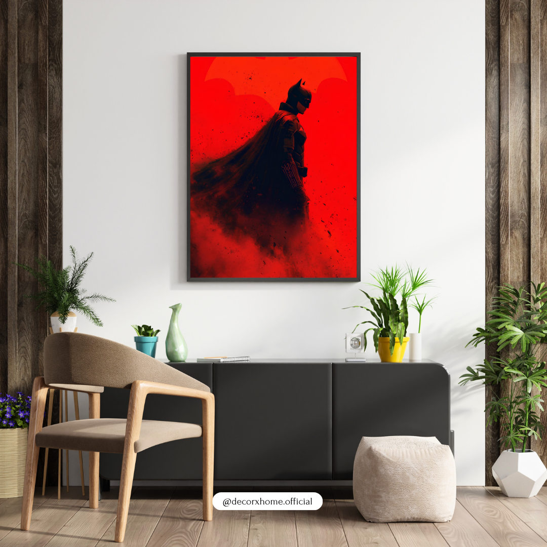 Dark Knight Batman Wall Art – Red & Black Superhero Poster