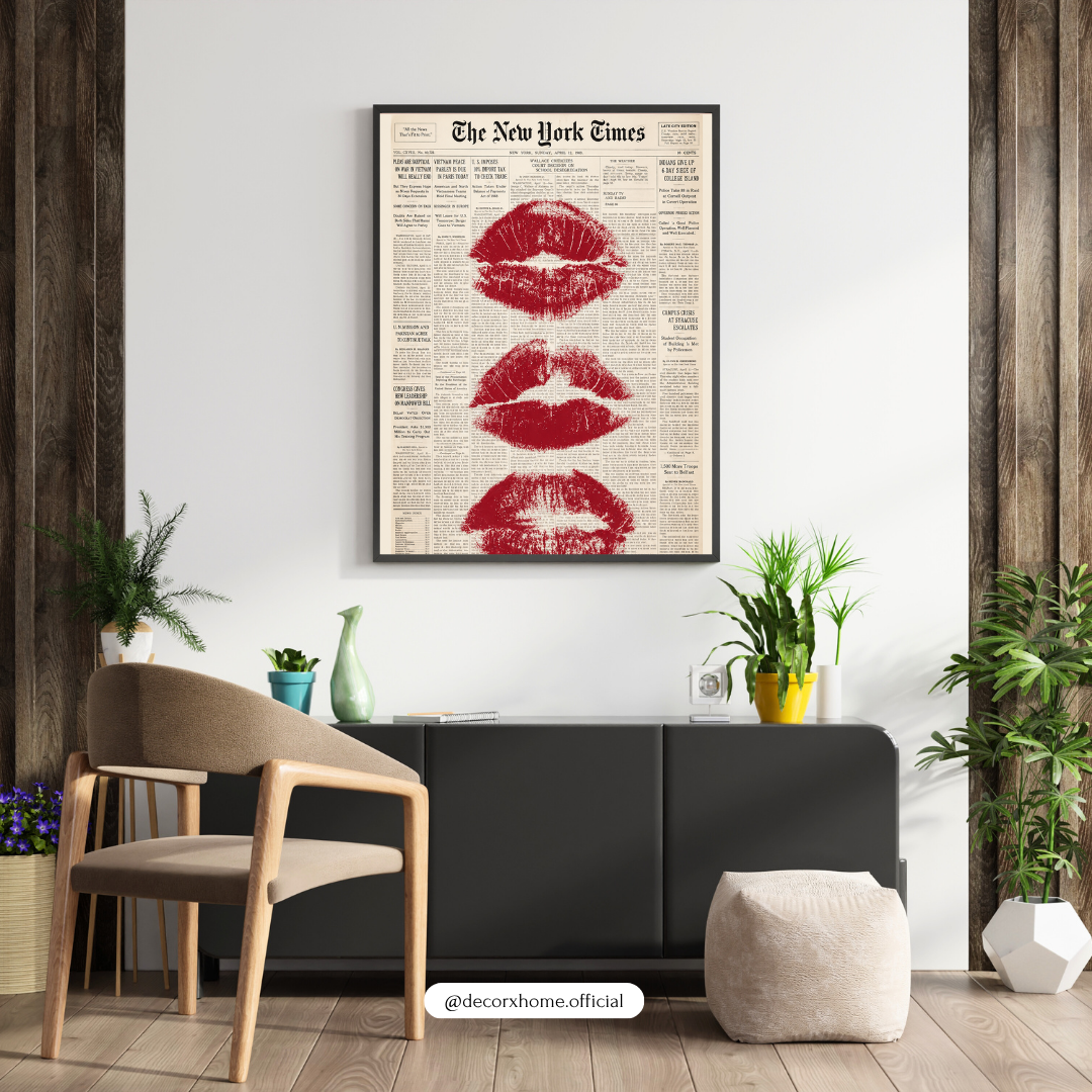 Newspaper Lips Pop Art Wall Art – Bold Red Lips Vintage Poster