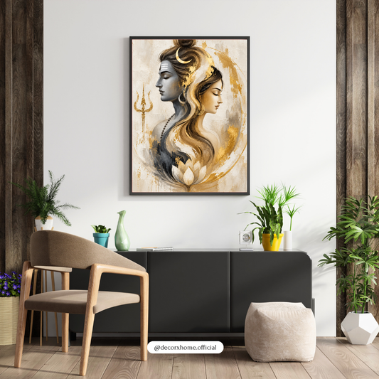 Shiva Parvati Wall Art Poster | Ardhanarishvara Inspired Divine Couple Artwork | Mahadev & Parvati Spiritual Wall Decor | Decorexhom