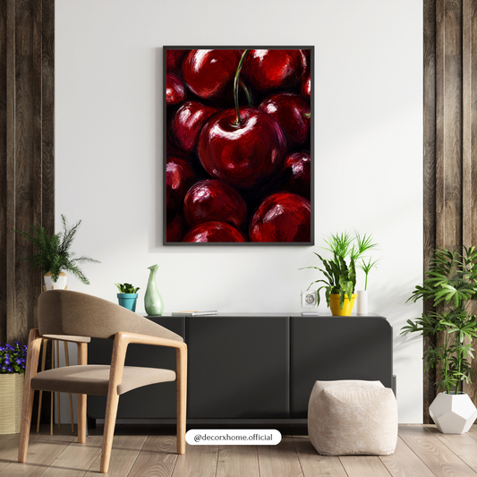 Cherry Bliss Wall Art Poster | Luxury Red Cherry Painting Print | Modern Kitchen & Café Décor | Decorexhome