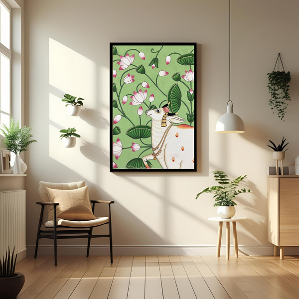 Divine Cows & Lotus – Traditional Pichwai Art Poster 🕉️🎨