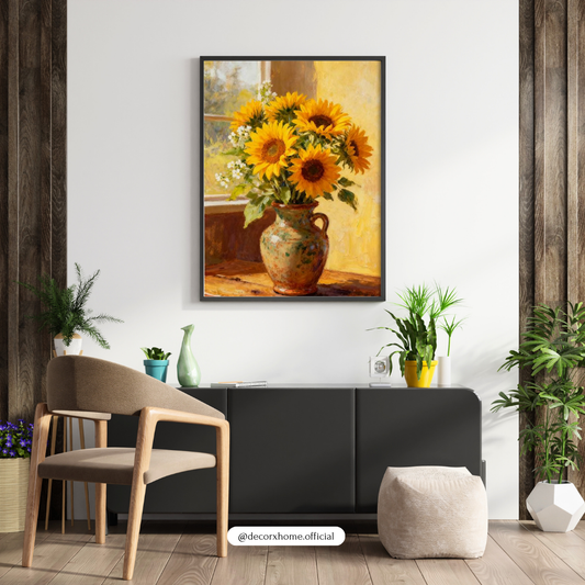 Sunflowers in a Vase Poster | Classic Floral Oil Painting Wall Art | Decorxhome
