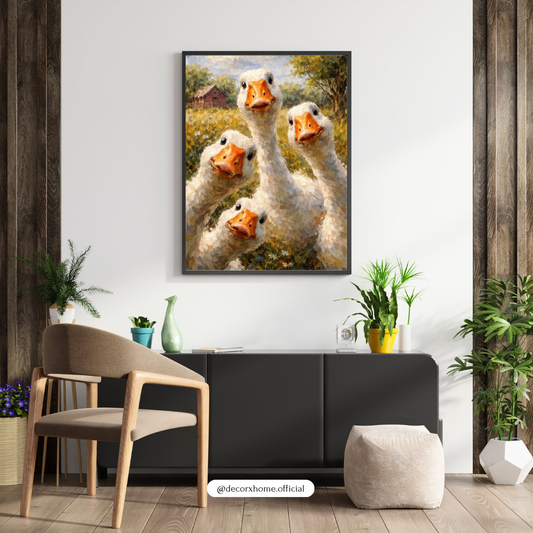 Cute Duck Family Painting Wall Art | Farmhouse Animal Poster | Whimsical Nature Decor | Decorxhome