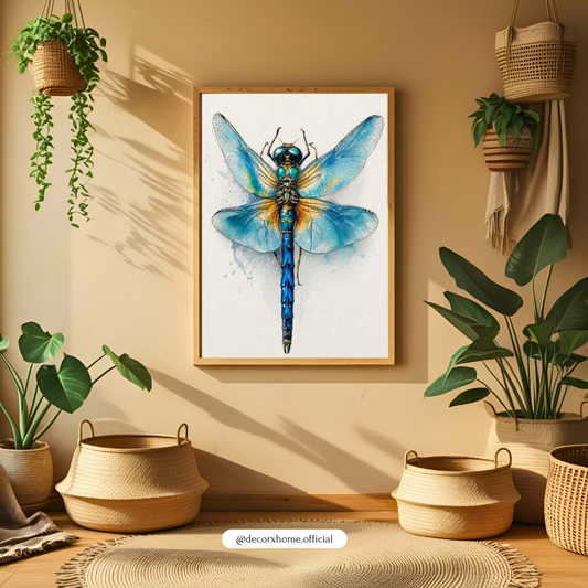 Blue Dragonfly Watercolor Poster | Elegant Nature Insect Wall Art by DecorxHome