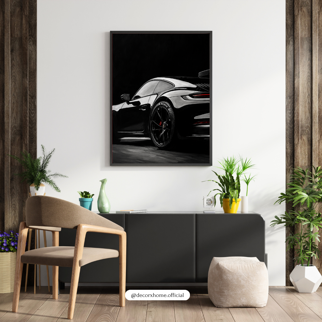 Black Supercar Wall Art Poster | Luxury Sports Car Aesthetic Print | Modern Automotive Artwork | Decorexhome