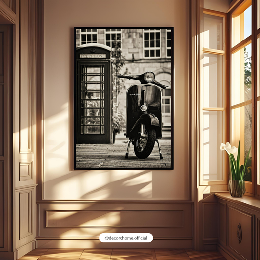 Decorexhome Vintage Vespa Street Photography Wall Art Poster | Black & White London Scooter Print | Retro Urban Home Decor