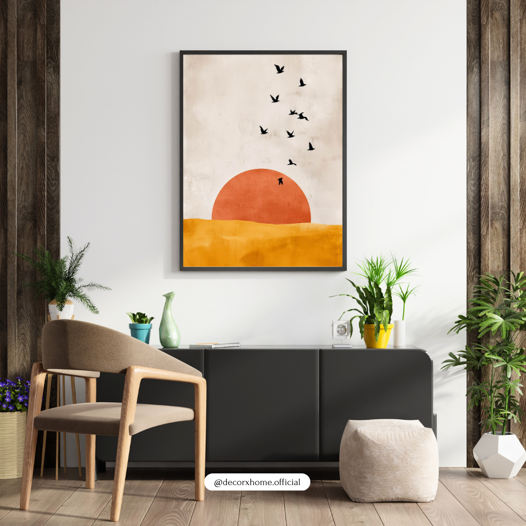 “Golden Horizon” – Minimalist Sunset Art Wall Poster by Decorxhome