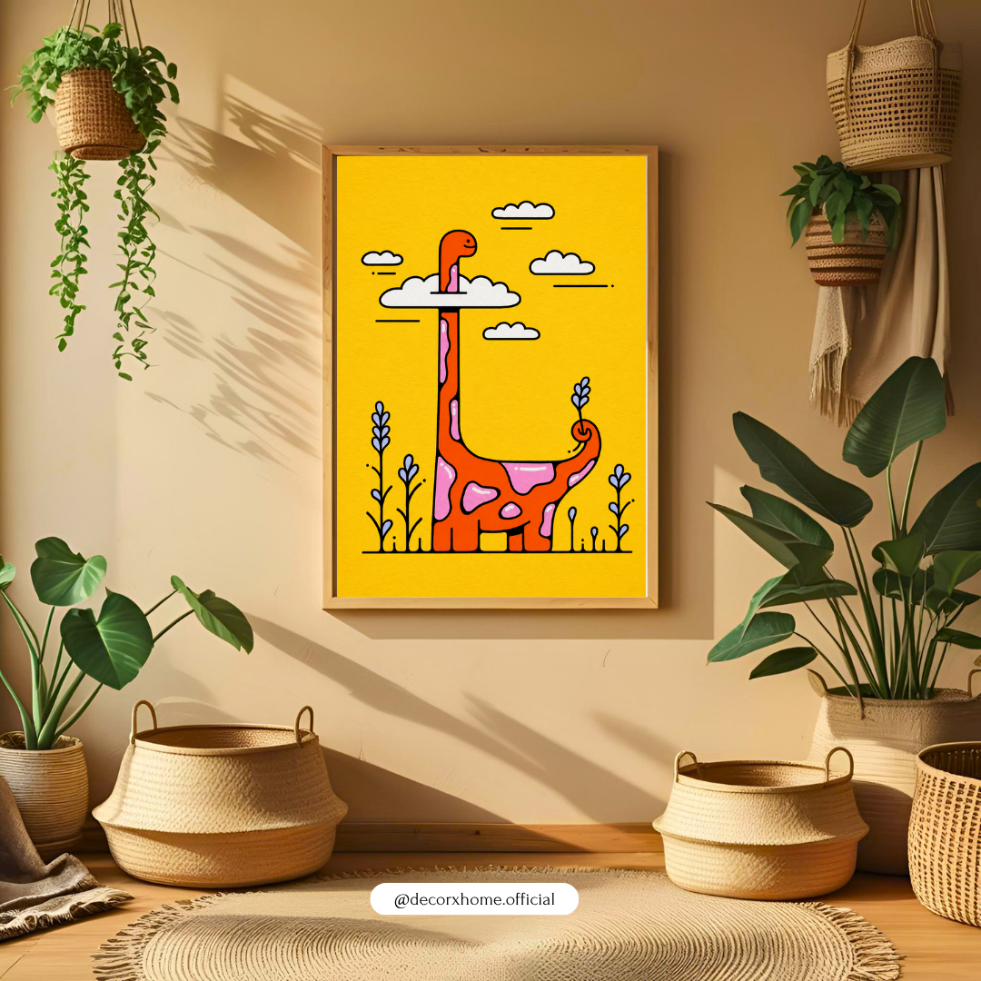 Cute Long Neck Dinosaur Poster | Whimsical Kids Room Wall Art by DecorxHome