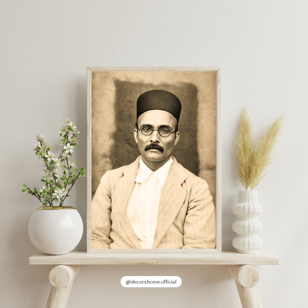 Vintage Indian Freedom Fighter Portrait Wall Art | Sepia Heritage Framed Poster
