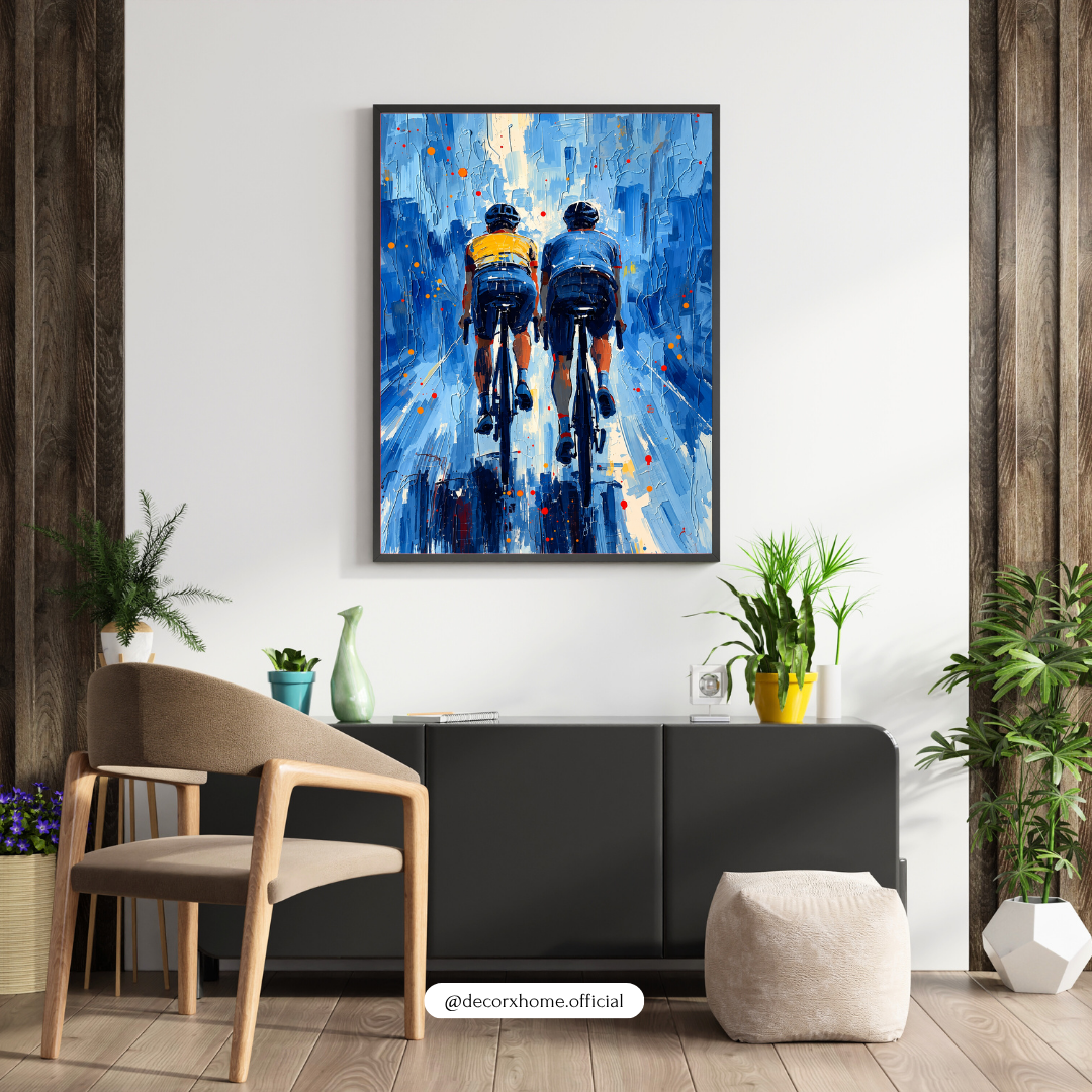 Cycling Duo Poster – Blue Abstract Cycling Sports Wall Art