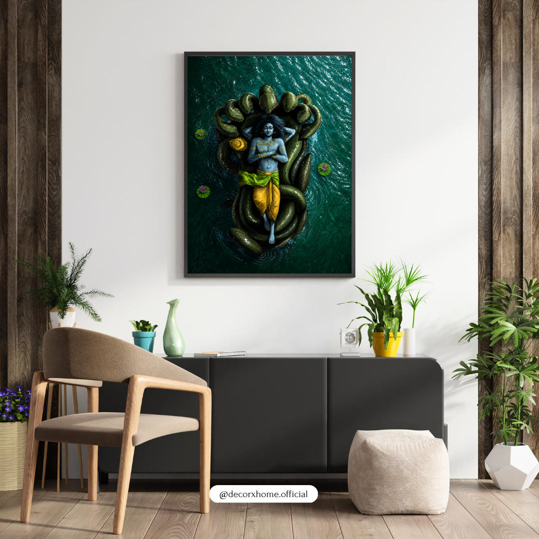 Lord Krishna with Sheshnag Wall Art – Divine Hindu Spiritual Poster