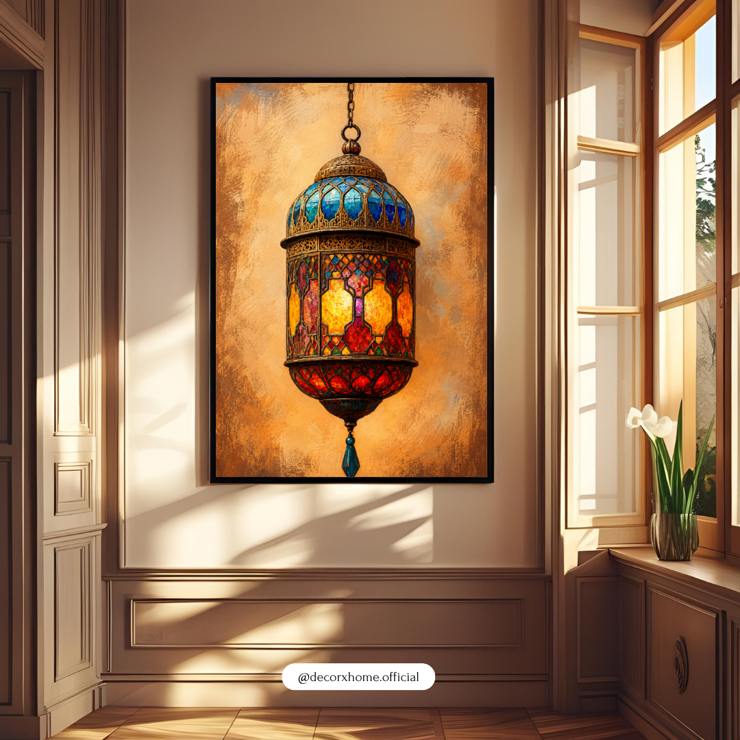 Decorexhome Moroccan Lantern Glow Wall Art Poster | Boho Islamic Lantern Canvas Print | Vintage Arabian Home Decor