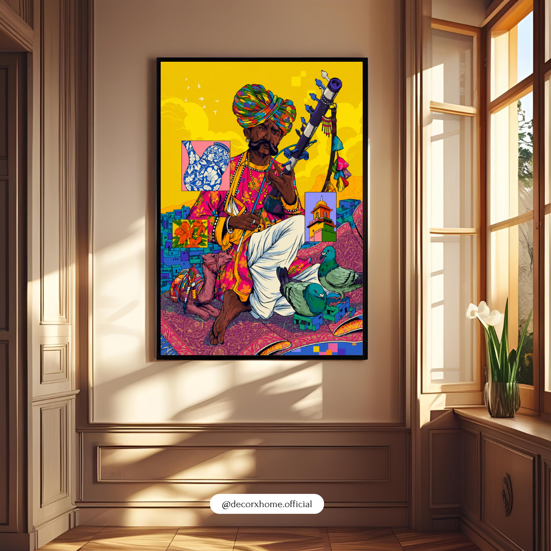 Rajasthani Folk Musician Wall Art Poster | Vibrant Indian Cultural Pop Art Decor