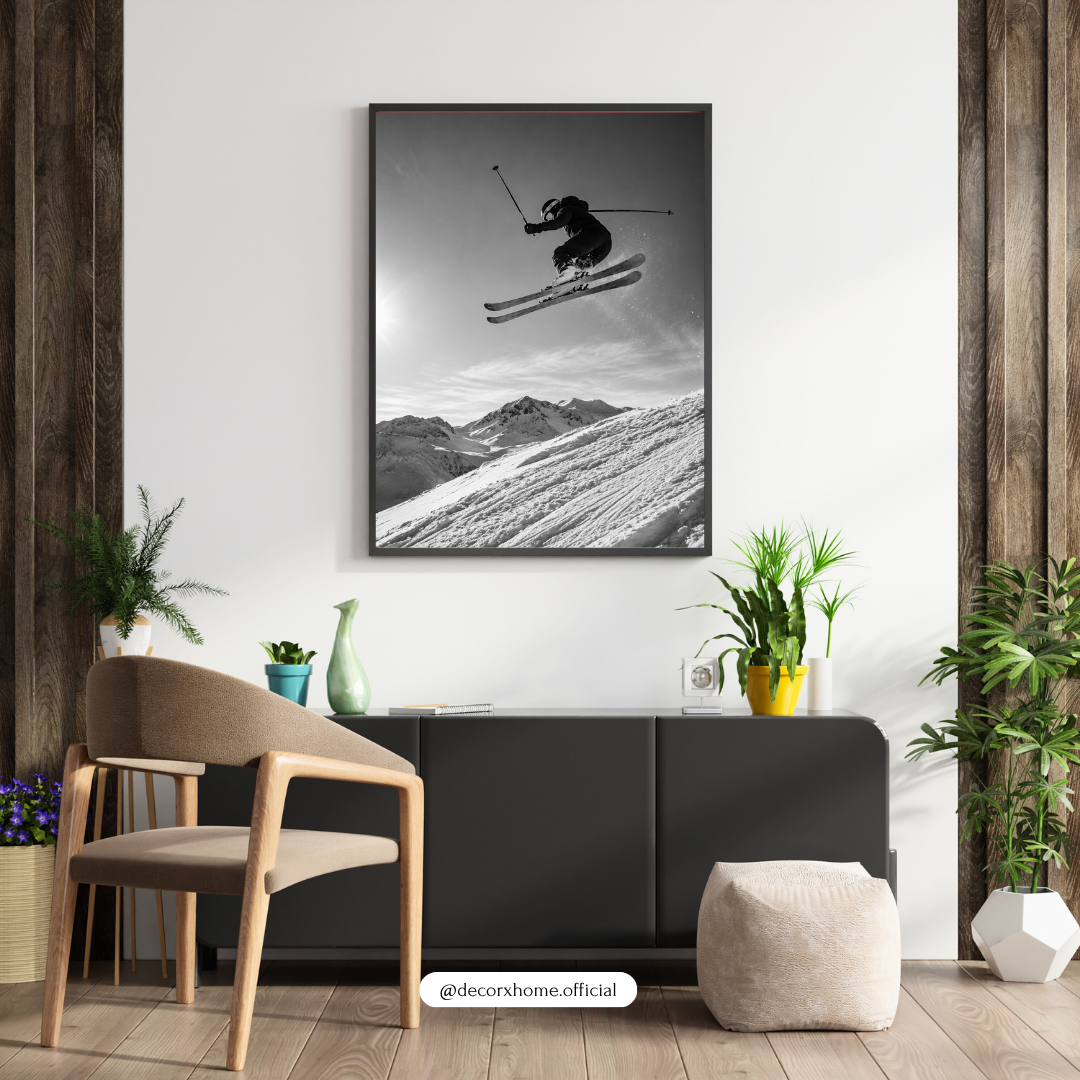 Black & White Skiing Poster – Extreme Winter Sports & Mountain Adventure Wall Art | Decorexhome
