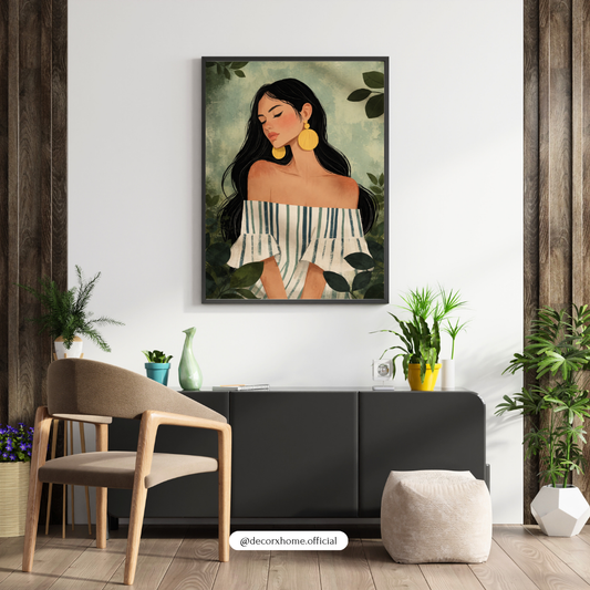 Elegant Woman Portrait Wall Art | Boho Feminine Illustration Poster | Decorxhome