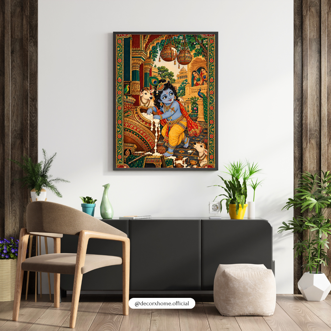 Krishna Makhan Chor Traditional Indian Art Poster | Decorxhome