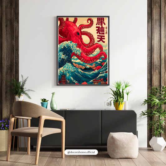 Giant Octopus Japanese Wave Poster – Ukiyo-e Inspired Ocean Wall Art | Decorxhome