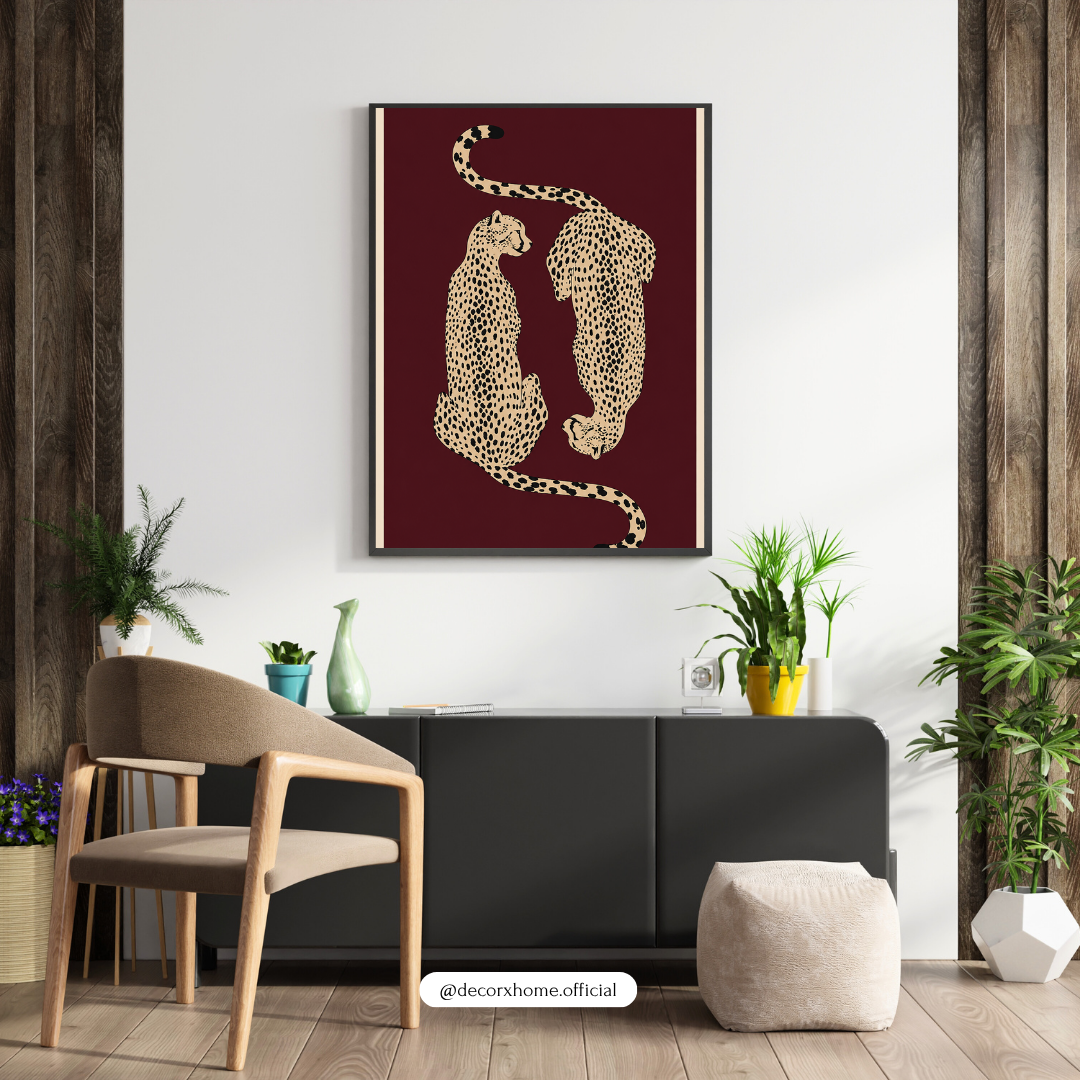 Cheetah Couple Wall Art – Minimalist Leopard Print Animal Poster