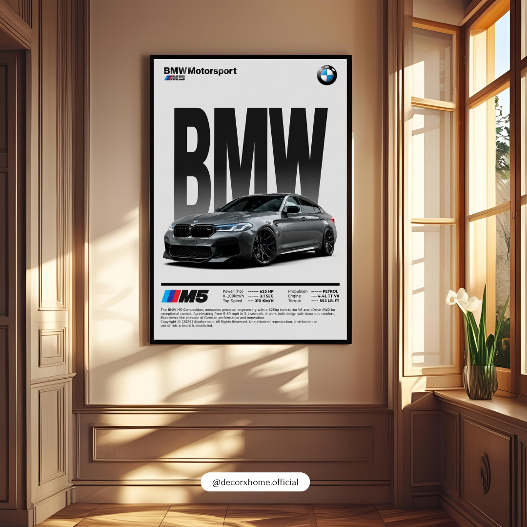 BMW M5 Motorsport Blueprint Poster – Luxury Performance Car Wall Art