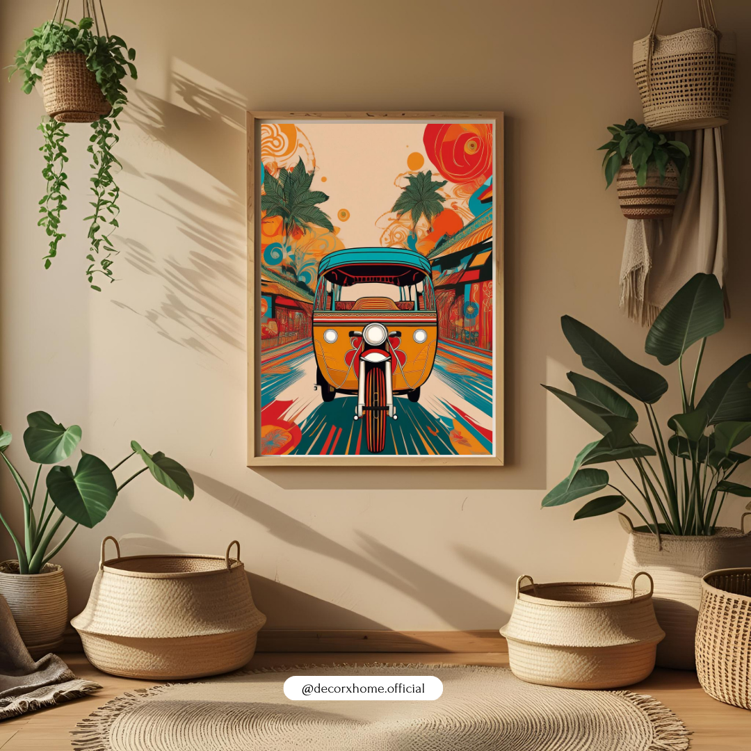 Vibrant Tuk-Tuk Ride – Retro Indian Street Art Wall Poster