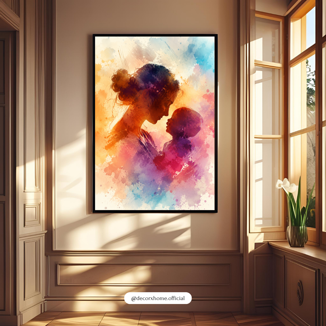 Mother & Child Watercolor Wall Art Poster | Heartwarming Family Love Decor