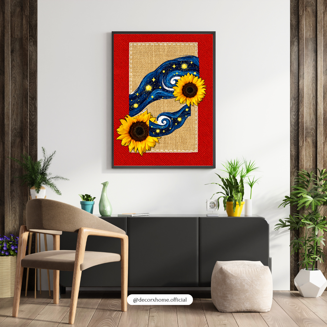 Sunflower Starry Wave Wall Art – Vibrant Floral Aesthetic Poster | Decorxhome