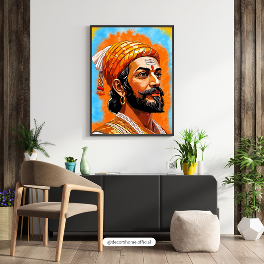 Chhatrapati Shivaji Maharaj Wall Art Poster – Maratha Warrior King Portrait | Bold Traditional Indian Artwork for Home, Office & Study | Decorxhome