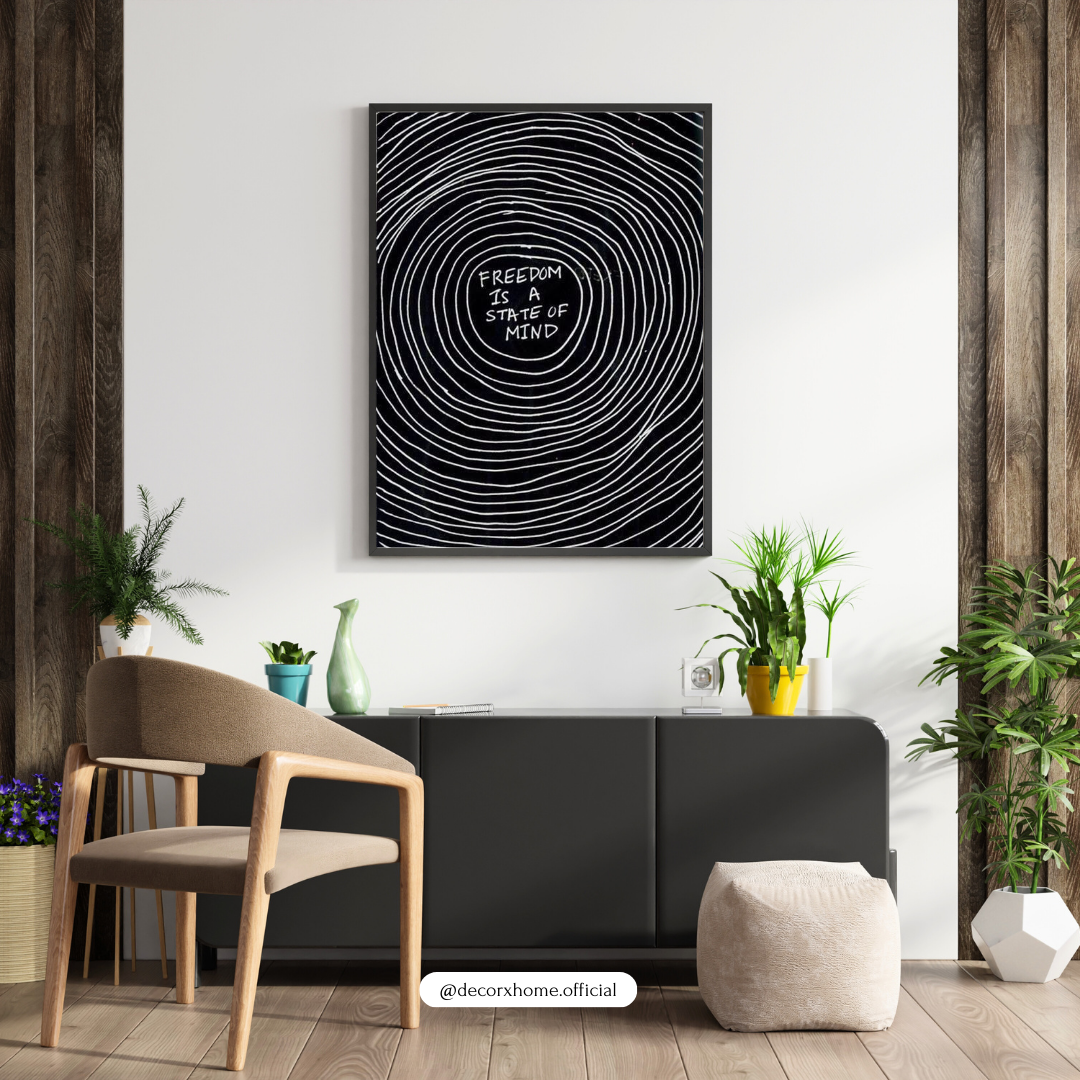 Freedom Is a State of Mind – Minimal Quote Wall Poster by Decorxhome
