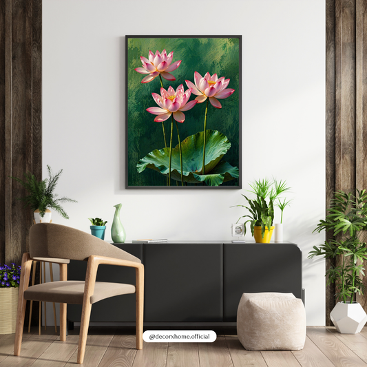 Lotus Flower Wall Art Poster – Elegant Botanical Canvas Print | Zen Aesthetic Home Decor (Framed)