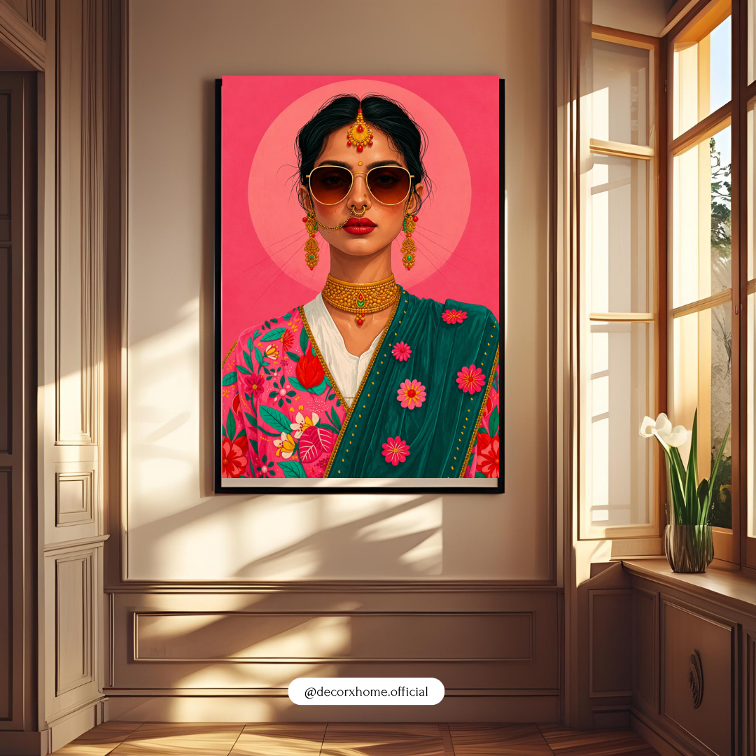 Modern Indian Fashion Portrait Wall Art Poster | Vibrant Contemporary Pop Art Decor