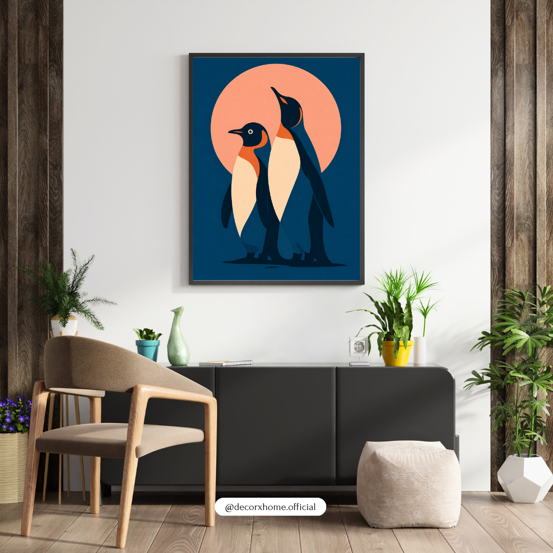 Penguin Wall Art Poster – Minimalist Animal Illustration | Modern Aesthetic Canvas Print (Framed)