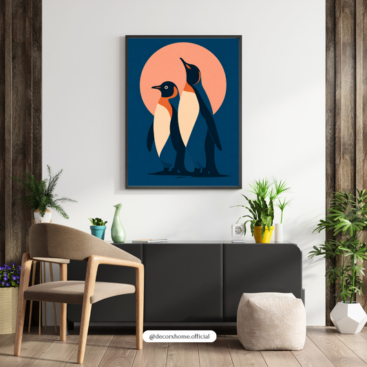 Penguin Wall Art Poster – Minimalist Animal Illustration | Modern Aesthetic Canvas Print (Framed)